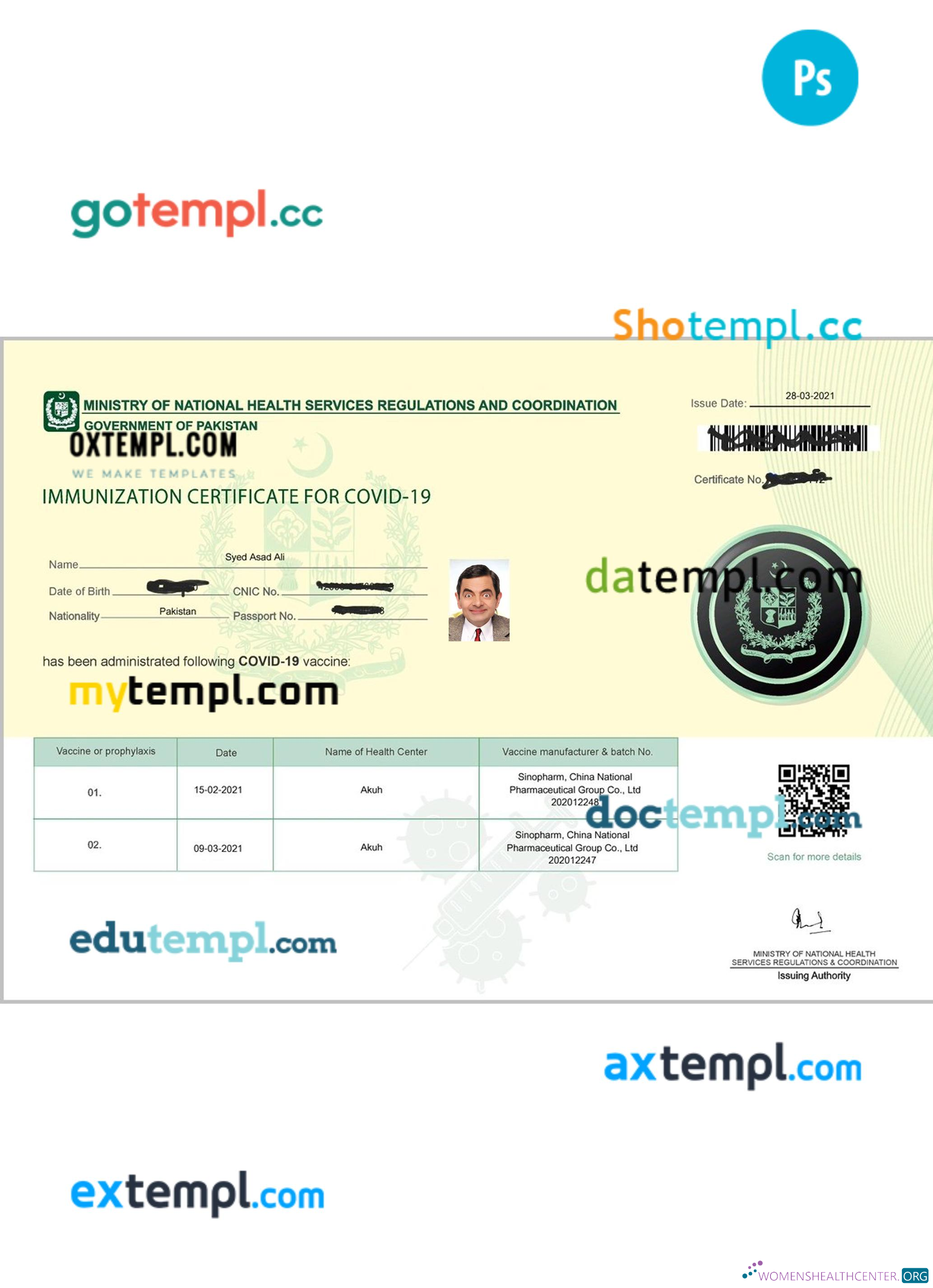 Download Pakistan immunization certificate for covid 19 Photoshop template